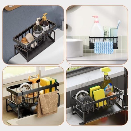 Black Sink Side Storage Rack Kitchen Sink Organiser Space Saving Kitchen Rack Under
