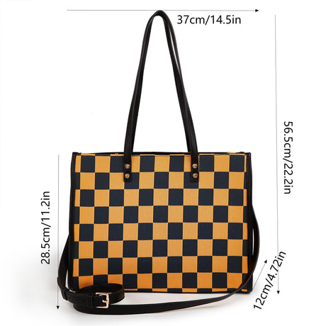 Yellow and black checkered tote bag | Go shopping/to work/on a trip, wear it in different styles