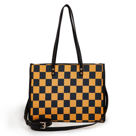 Yellow and black checkered tote bag | Go shopping/to work/on a trip, wear it in different styles