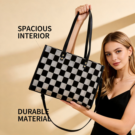 Black and gray color-matched tote bag | large capacity, can be carried by hand or cross-body, suitable for street photography and commuting