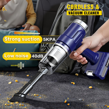 New upgraded wireless handheld car vacuum cleaner, rechargeable, 10000 Pa super strong suction power, two 2000mAh long-lasting batteries, washable dual filter, low noise, suitable for cars and homes, portable and durable car vacuum cleaner Car vacuum clea