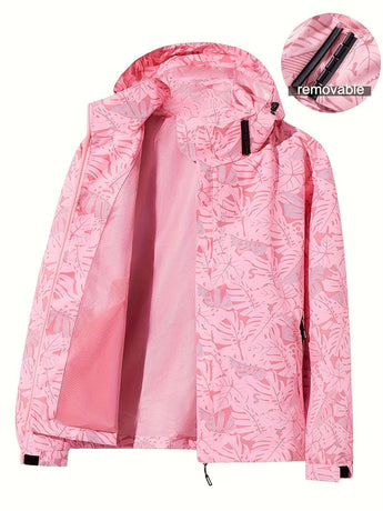 Plus Size Women'S Jacket Spring Autumn Outdoor Coat Detachable Hood Jacket - Green - Size 2XL(AU 2XL/EU54)