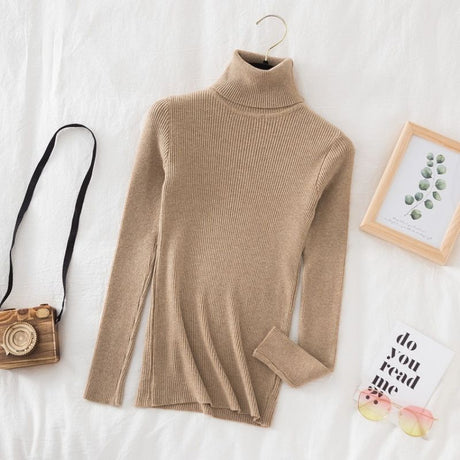 Turtleneck Sweater Women'S Winter Top Thermal Base Layer High Neck Knit - Khaki - Size L(AU L/EU50)