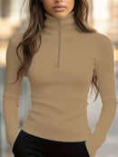 Women'S Turtleneck Top Black High Neck Top Slim Fit Knitwear Winter Layering - Coffee - Size M(AU M/EU48)