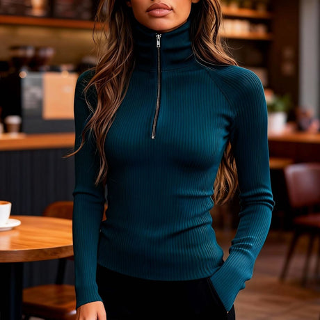 Women'S Turtleneck Top Black High Neck Top Slim Fit Knitwear Winter Layering - Coffee - Size S(AU S/EU46)