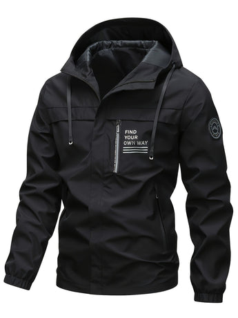 Men'S Hooded Windbreaker Lightweight Windbreaker Casual Jacket With Pockets - Khaki - Size L(AU L/EU50)