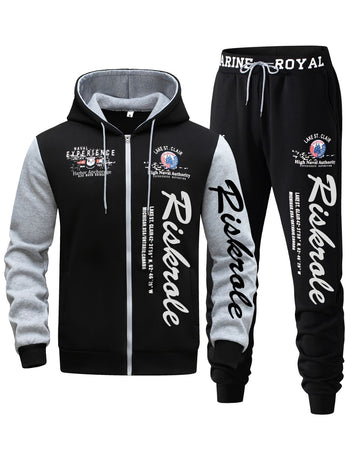Men'S Hoodie Set Letter Print Hoodie Casual Sportswear Jogger Set Australian - Red - Size XL(AU XL/EU52)