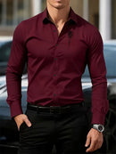Men'S Formal Shirt Slim Fit Dress Shirt Long Sleeve Shirt Printed Shirt - Dark grey - Size S(AU S/EU46)