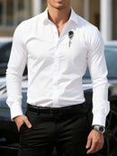 Men'S Formal Shirt Slim Fit Dress Shirt Long Sleeve Shirt Printed Shirt - Khaki - Size L(AU L/EU50)