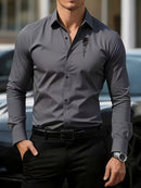 Men'S Formal Shirt Slim Fit Dress Shirt Long Sleeve Shirt Printed Shirt - Khaki - Size L(AU L/EU50)