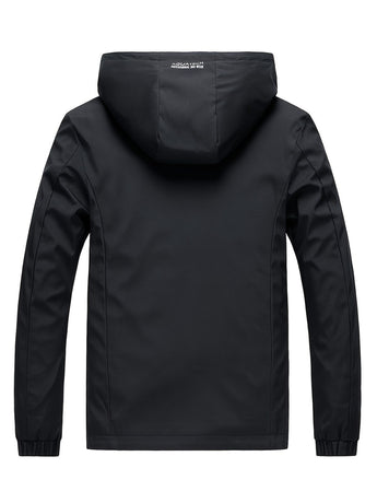 Men'S Hooded Jacket Outdoor Sport Jacket Lightweight Windbreaker Zip Pocket - Black - Size M(AU M/EU48)