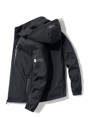 Men'S Hooded Jacket Outdoor Sport Jacket Lightweight Windbreaker Zip Pocket - Dark Blue - Size M(AU M/EU48)
