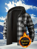 Plaid Hooded Jacket with Velvet Lining - Blue - Size 3XL(AU 3XL/EU56)