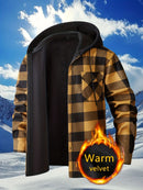 Plaid Hooded Jacket with Velvet Lining - Blue - Size XL(AU XL/EU52)