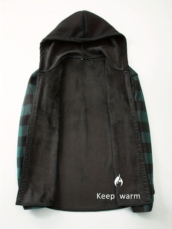 Plaid Hooded Jacket with Velvet Lining - Blue - Size XL(AU XL/EU52)