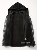 Plaid Hooded Jacket with Velvet Lining - Gray - Size 2XL(AU 2XL/EU54)