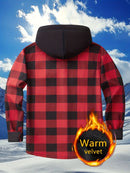 Plaid Hooded Jacket with Velvet Lining - Gray - Size 2XL(AU 2XL/EU54)