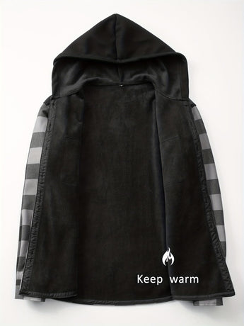 Plaid Hooded Jacket with Velvet Lining - Green - Size L(AU L/EU50)