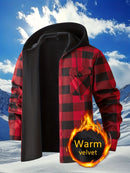 Plaid Hooded Jacket with Velvet Lining - Red - Size XL(AU XL/EU52)