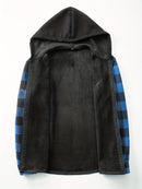 Plaid Hooded Jacket with Velvet Lining - Red - Size XL(AU XL/EU52)