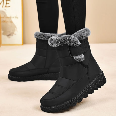Women's Faux-Fur Trimmed Snow Boots - Black - Size 8(AU8/EU36)