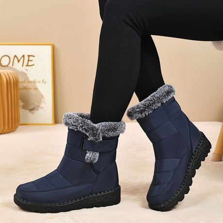Women's Faux-Fur Trimmed Snow Boots - Blue - Size 8(AU8/EU36)