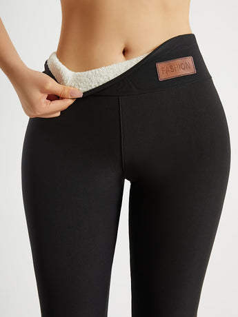 Solid Color Thickened Casual Sports Leggings - Black - Size 16(AU16/EU44)