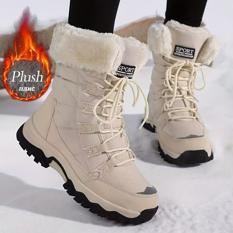 Women's long-sleeve snow boots, winter, fleece-lined, warm, outdoor, snow, sports shoes, minus temperature, cold, women's high-top shoes, casual, daily, leisure, hiking boots, slip-resistant, wear-resistant, large size, women's shoes, - Khaki - Size 10(AU