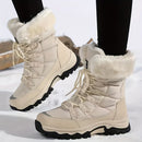 Women's long-sleeve snow boots, winter, fleece-lined, warm, outdoor, snow, sports shoes, minus temperature, cold, women's high-top shoes, casual, daily, leisure, hiking boots, slip-resistant, wear-resistant, large size, women's shoes, - Khaki - Size 8(AU8