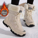 Women's long-sleeve snow boots, winter, fleece-lined, warm, outdoor, snow, sports shoes, minus temperature, cold, women's high-top shoes, casual, daily, leisure, hiking boots, slip-resistant, wear-resistant, large size, women's shoes, - Khaki - Size 9(AU9