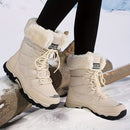 Women's long-sleeve snow boots, winter, fleece-lined, warm, outdoor, snow, sports shoes, minus temperature, cold, women's high-top shoes, casual, daily, leisure, hiking boots, slip-resistant, wear-resistant, large size, women's shoes, - Khaki - Size 9(AU9