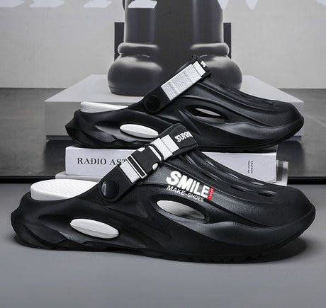 Unisex Clog Sandals Open Toe Slip-On Sandals Soft Sole Walking Shoes Outdoor - Black and gray - Size 8(AU8/EU41)