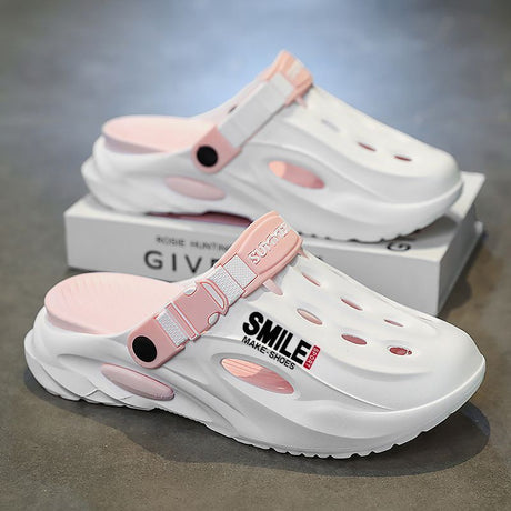 Unisex Clog Sandals Open Toe Slip-On Sandals Soft Sole Walking Shoes Outdoor - White and black - Size 8(AU8/EU41)