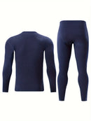 Men's Thermal Underwear Set 2-Piece Long Sleeve Top & High-Waist Pants - Blue - Size M(AU M/EU48)