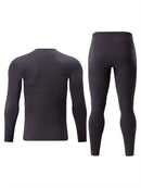 Men's Thermal Underwear Set 2-Piece Long Sleeve Top & High-Waist Pants - Blue - Size M(AU M/EU48)