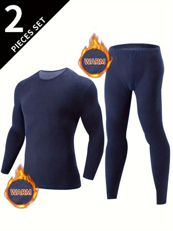 Men's Thermal Underwear Set 2-Piece Long Sleeve Top & High-Waist Pants - Gray - Size S(AU S/EU46)