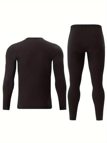 Men's Thermal Underwear Set 2-Piece Long Sleeve Top & High-Waist Pants - Gray - Size S(AU S/EU46)