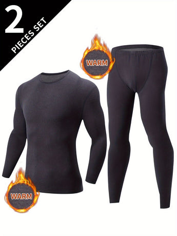 Men's Thermal Underwear Set 2-Piece Long Sleeve Top & High-Waist Pants - Gray - Size XL(AU XL/EU52)