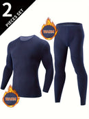 Men's Thermal Underwear Set 2-Piece Long Sleeve Top & High-Waist Pants - Beige - Size S(AU S/EU46)