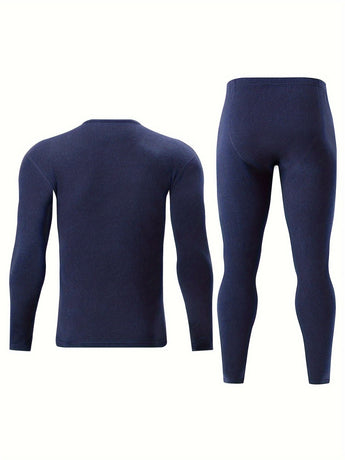 Men's Thermal Underwear Set 2-Piece Long Sleeve Top & High-Waist Pants - Beige - Size S(AU S/EU46)