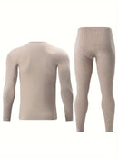 Men's Thermal Underwear Set 2-Piece Long Sleeve Top & High-Waist Pants - Beige - Size S(AU S/EU46)