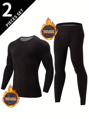 Men's Thermal Underwear Set 2-Piece Long Sleeve Top & High-Waist Pants - Beige - Size M(AU M/EU48)