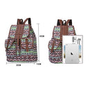 Brown Gray Bohemian Backpack Canvas Backpack Retro Tribal Patterns Leather Strap Backpack