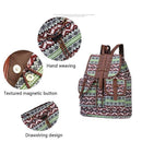 Brown Gray Bohemian Backpack Canvas Backpack Retro Tribal Patterns Leather Strap Backpack
