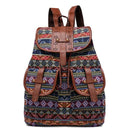 Brown Gray Bohemian Backpack Canvas Backpack Retro Tribal Patterns Leather Strap Backpack