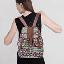 Brown Gray Bohemian Backpack Canvas Backpack Retro Tribal Patterns Leather Strap Backpack