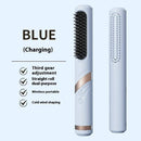 Blue Red Portable Hair Straightening Brush USB Rechargeable Hair Straightener Cold Air