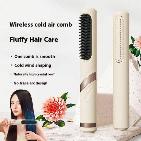 Blue Red Portable Hair Straightening Brush USB Rechargeable Hair Straightener Cold Air