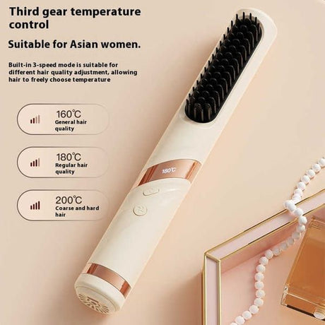 Blue Red Portable Hair Straightening Brush USB Rechargeable Hair Straightener Cold Air
