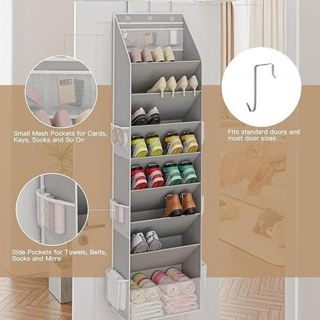 Gray Black Over-The-Door Shoe Organizer Shoe Storage Home Organization Space-Saving